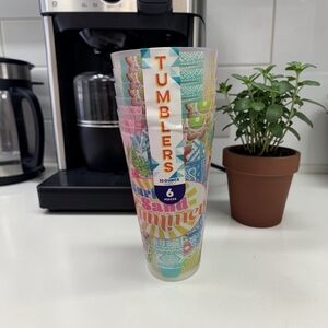 Colorful Summer Patterned Plastic Tumblers - Set of 6